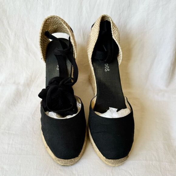 Soludos Black Marseille Espadrilles ankle tie wedges US women’s 8 - Picture 6 of 14